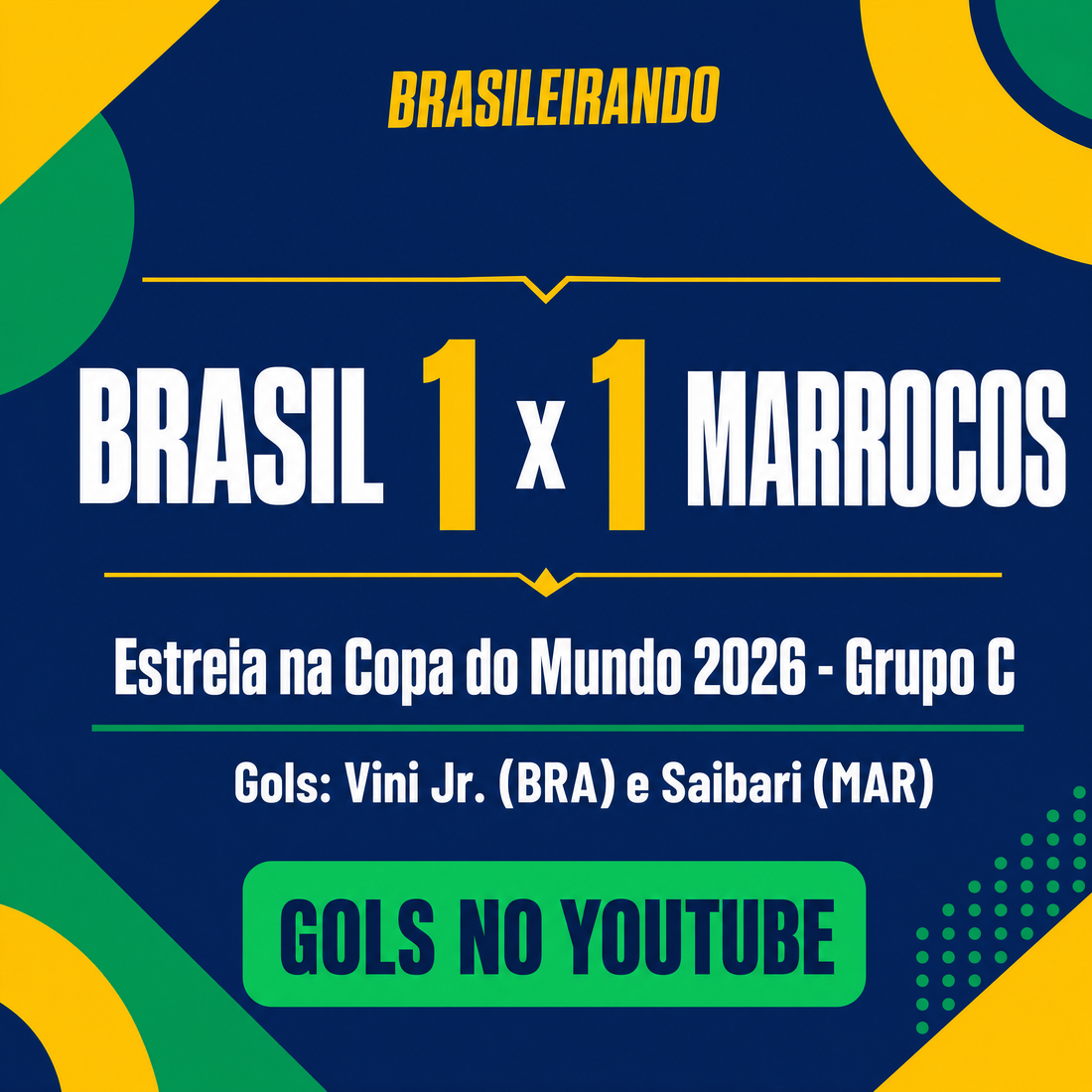 Brasil 1 x 1 Marrocos: Vini Jr. salva a estreia do Brasil na Copa 2026